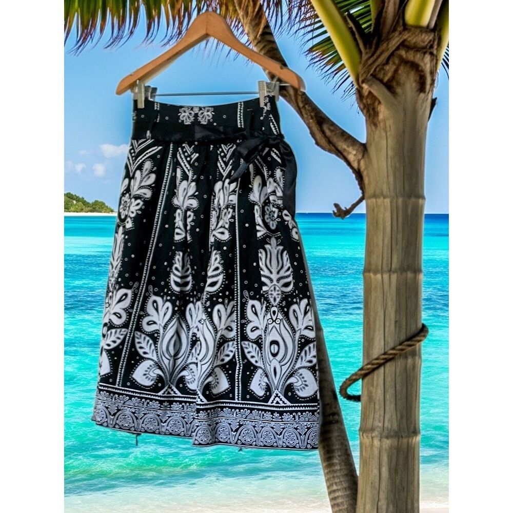 Mint Green Black & White Cotton Skirt Small | NWOT Preppy Minimalist Capsule